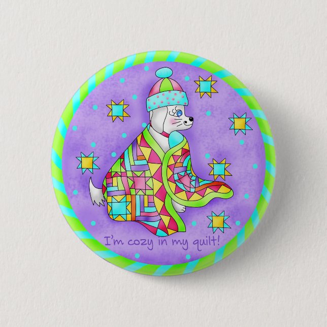 Bóton Redondo 5.08cm Botão Cachorro do Quilt Lover (Frente)