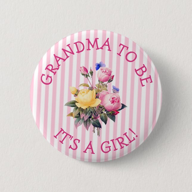 Bóton Redondo 5.08cm Botão Chá de fraldas GRANDMA para Flores Rosa (Frente)