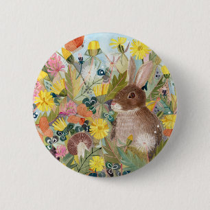 Bóton Redondo 5.08cm Botão Coelho Marrom e Dandelions