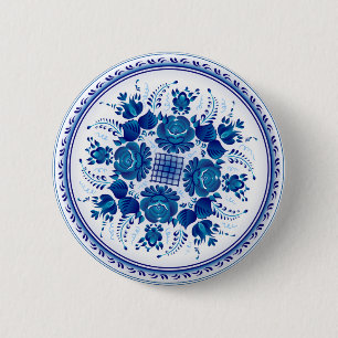 Bóton Redondo 5.08cm Botão com o ornamento no estilo de Gzhel