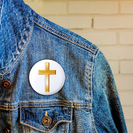 Bóton Redondo 5.08cm Botão Cruz Dourado Cristão