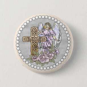 Bóton Redondo 5.08cm Botão Cruz Minhas Rosas Anjo Cristão