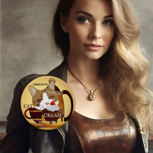 Bóton Redondo 5.08cm Botão Cupcake Engraçado de Café de Gato