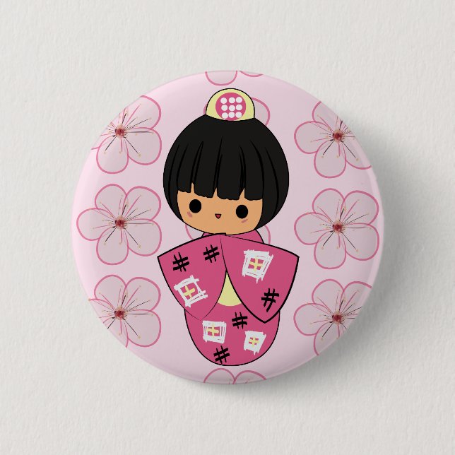 Bóton Redondo 5.08cm Botão da boneca de Kawaii Kokeshi (Frente)