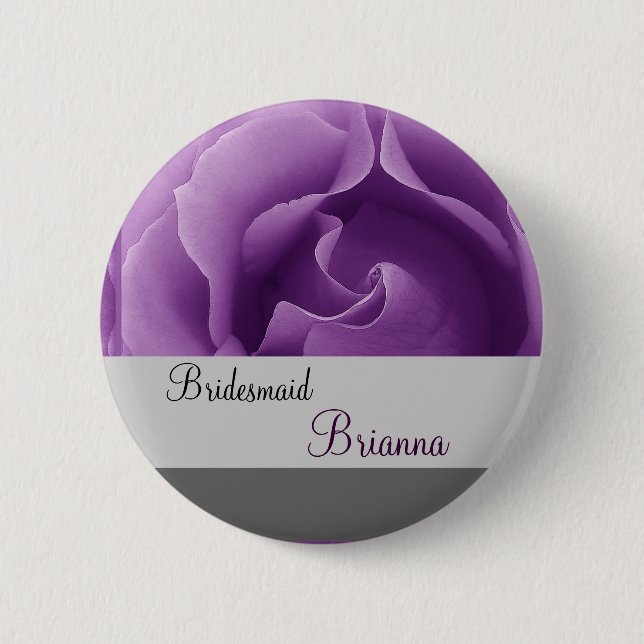 Bóton Redondo 5.08cm Botão da DAMA DE HONRA com rosa do ROXO (Frente)