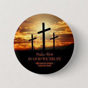Bóton Redondo 5.08cm Botão da Igreja Cristã Três Cruzes
