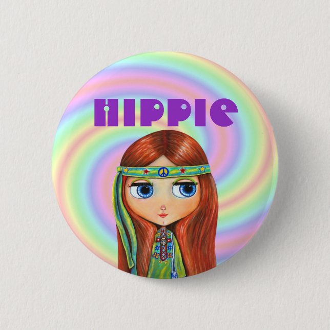 Bóton Redondo 5.08cm Botão da menina do Hippie (Frente)