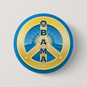 Bóton Redondo 5.08cm Botão da paz de Obama Goldstar, redondo no azul