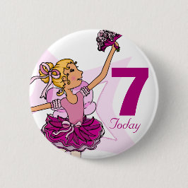 Bóton Redondo 5.08cm Botão de 7 de aniversário da menina loura-rosa-ros