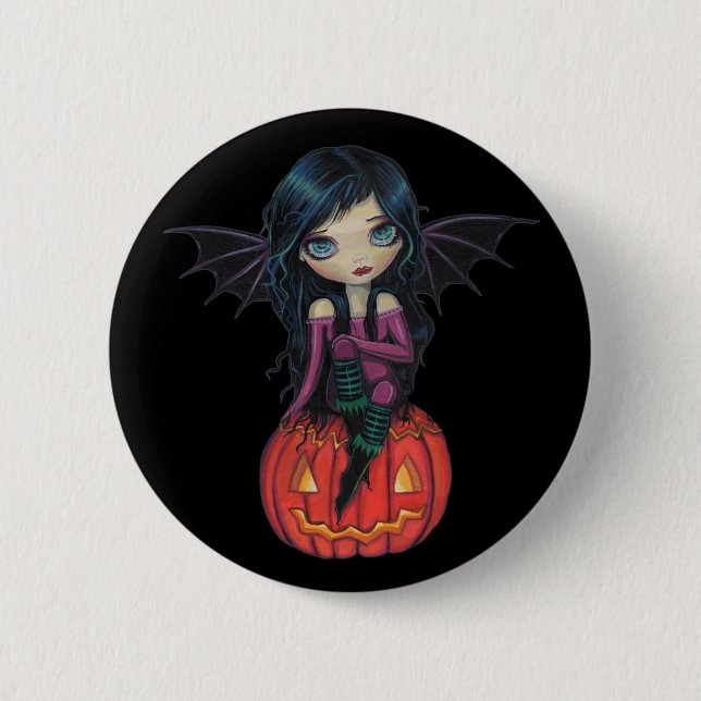 Bóton Redondo 5.08cm Botão de Abóbora Pixie Halloween Vampira Fofa (Frente)