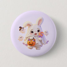Botão de Alfinete de Coelho Fantasma Fofo de Hallo