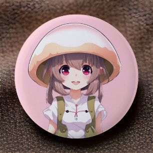 Bóton Redondo 5.08cm Botão de Anime da Garota do Cogumelo Fofo - Arte K