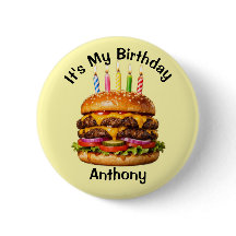 Botão de Aniversário de Hambúrguer Personalizado