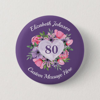 Bóton Redondo 5.08cm Botão de Aniversário do 80 Roxo Personalizado