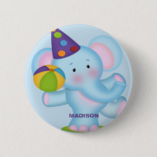 Bóton Redondo 5.08cm Botão de Aniversário do Elefante Personalizado