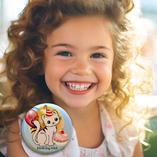 Bóton Redondo 5.08cm Botão de Aniversário do Gatinho Colorido Bonito