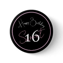 Botão de Aniversário Rosa Preto Minimalista Modern