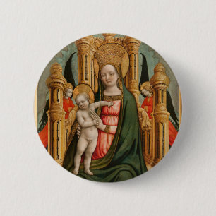Bóton Redondo 5.08cm Botão de arte "A Virgem e a Criança"