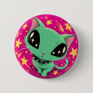 Bóton Redondo 5.08cm Botão de Arte Espacial Olho de Peixe Gato Alien