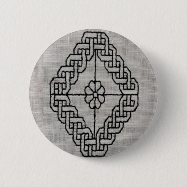 Bóton Redondo 5.08cm botão de bordado blackwork (Frente)