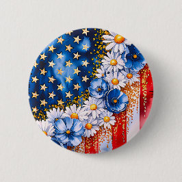 Bóton Redondo 5.08cm Botão de Brilho Floral da Bandeira Americana Patri