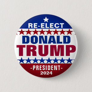Bóton Redondo 5.08cm Botão de campanha REELECT DONALD TRUMP 2024