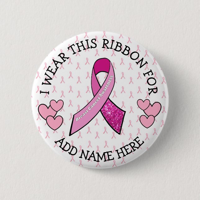 Bóton Redondo 5.08cm Botão de Cancer Rosa Personalizado (Frente)