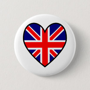 Bóton Redondo 5.08cm Botão de Coração da Bandeira Union Jack