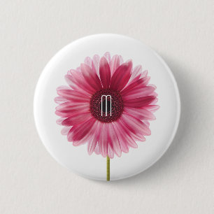 Bóton Redondo 5.08cm Botão de Daisy Gerbera Floral Rosa Moderno