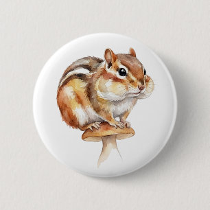 Bóton Redondo 5.08cm Botão de Esquilo Adorável em Aquarela de Animais d