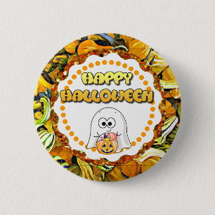 Bóton Redondo 5.08cm Botão de Fantasma e Cabaças Feliz Halloween