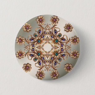 Bóton Redondo 5.08cm Botão de Flores Jóias Douradas Elegantes