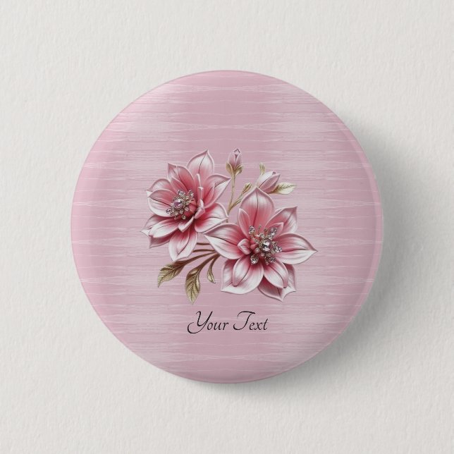 Bóton Redondo 5.08cm Botão de Flores Rosa Modernas (Frente)