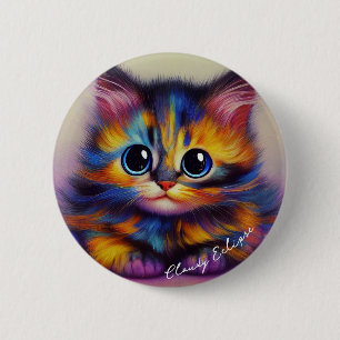 Bóton Redondo 5.08cm Botão de Gatinho Tartaruga Arco-íris