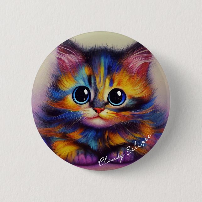 Bóton Redondo 5.08cm Botão de Gatinho Tartaruga Arco-íris (Frente)
