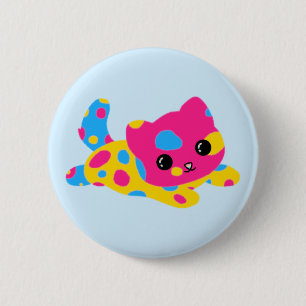 Bóton Redondo 5.08cm Botão de Gato do Orgulho Pansexual