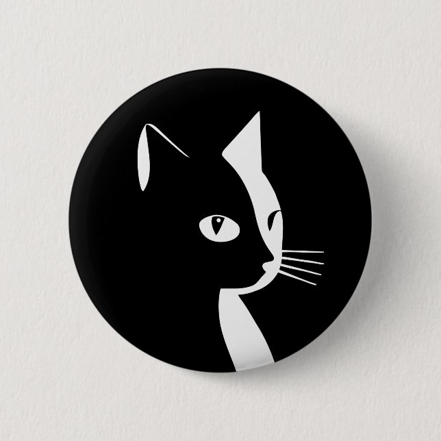 Bóton Redondo 5.08cm Botão de Gato Preto e Branco (Frente)