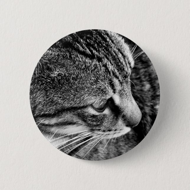 Bóton Redondo 5.08cm Botão de Gato Preto e Branco (Frente)