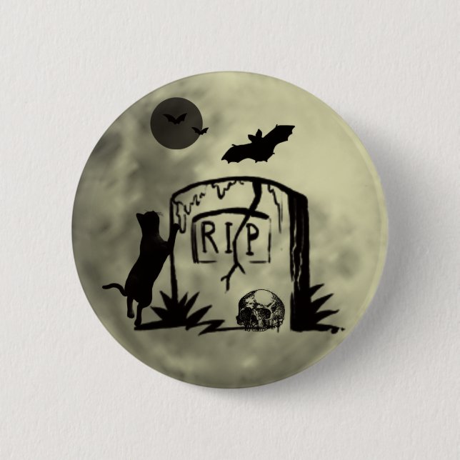 Bóton Redondo 5.08cm Botão de Gato Preto Reproduzível (Frente)