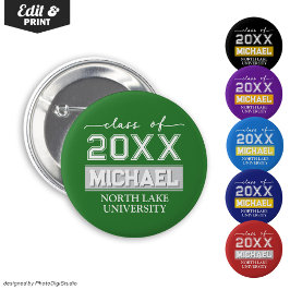 Bóton Redondo 5.08cm Botão de Graduação Editável com Nome e Escola