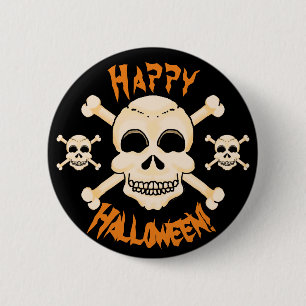 Bóton Redondo 5.08cm Botão de Halloween Caveira e Ossos Cruzados