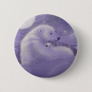 Bóton Redondo 5.08cm Botão de Lapela de Urso Polar e Filhote Gentil Inv