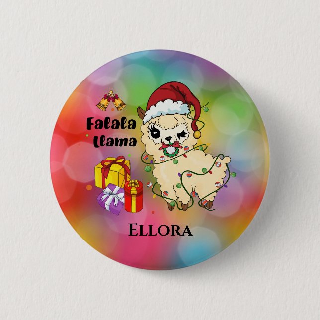 Bóton Redondo 5.08cm Botão de Llama de Natal (Frente)