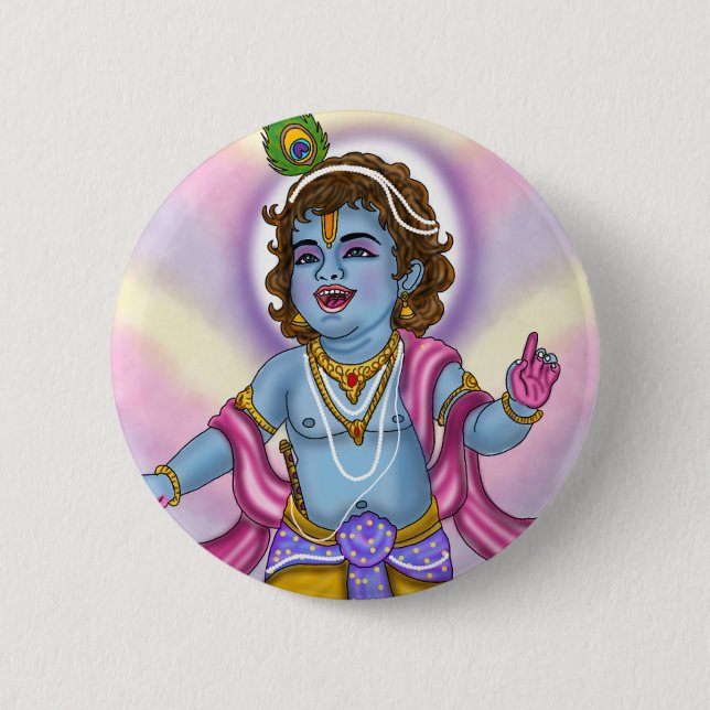 Bóton Redondo 5.08cm Botão de Lord Krishna (Frente)