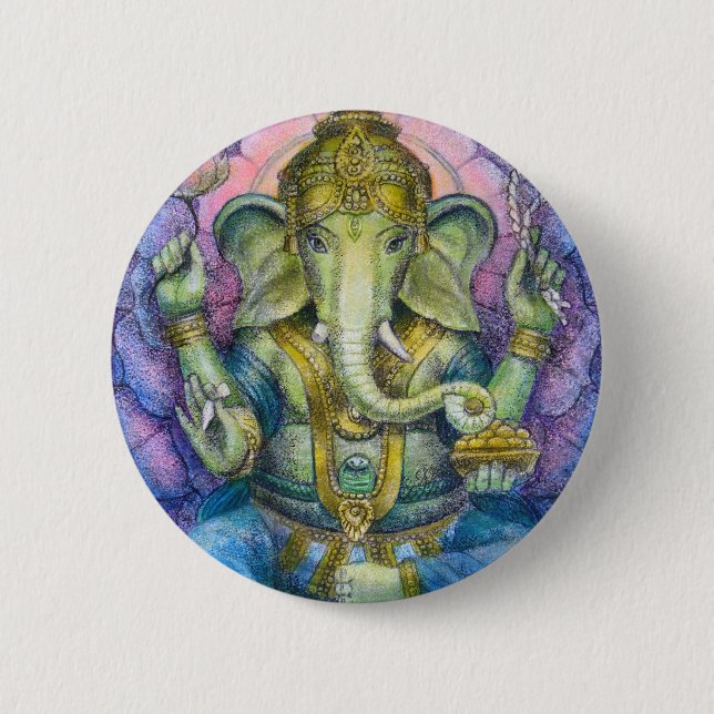 Bóton Redondo 5.08cm Botão de Lotus Ganesha (Frente)