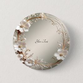 Bóton Redondo 5.08cm Botão de Moldura Floral Branca Ornamentada