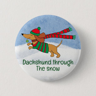 Bóton Redondo 5.08cm Botão de Natal do Dachshund Através da Neve