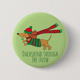 Bóton Redondo 5.08cm Botão de Natal do Dachshund na Neve
