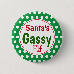 Bóton Redondo 5.08cm Botão de Natal Gassy Elf, Papais noeis engraçados