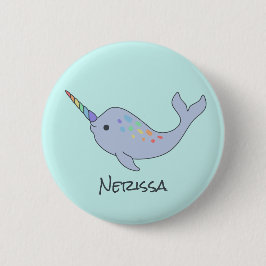 Bóton Redondo 5.08cm Botão de Nome Narwhal do Rainbow